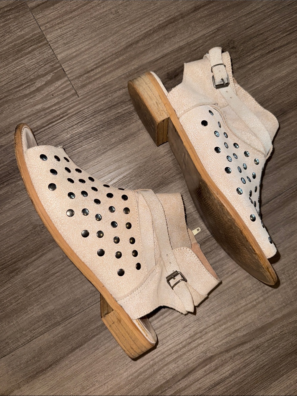 Women's Cream Studded Cutout Ankle Boots - Signature Style